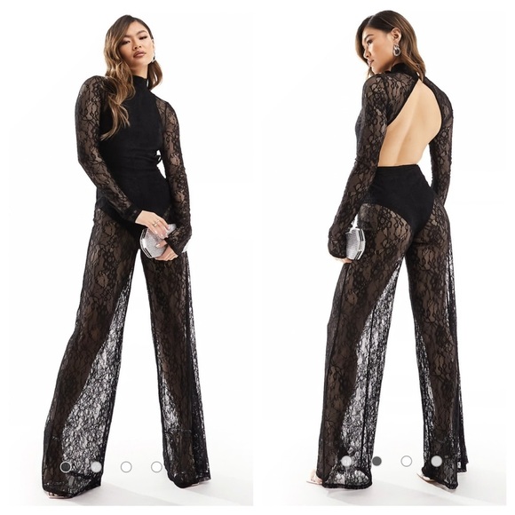Open back Black Lace Jumpsuit - Picture 1 of 5